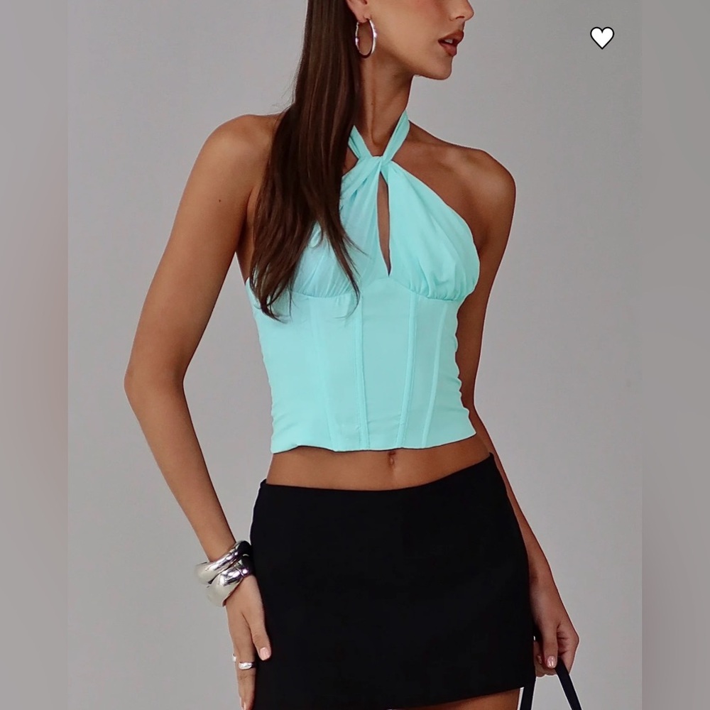 Princess Polly Keileigh Tie Neck Top Blue